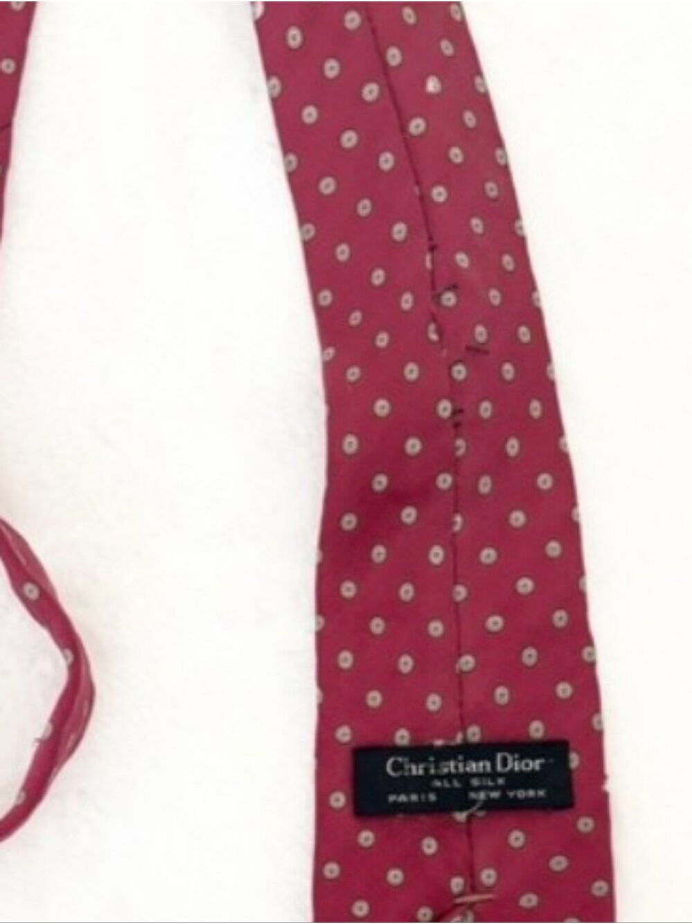 Dior Men's Burgundy Tie with Small Dot Pattern